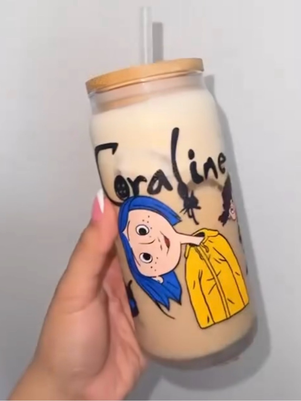 Coraline Illustrated Reusable Tumbler in Blue & Yellow